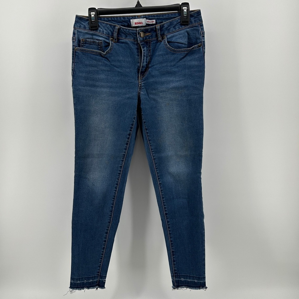 Bongo Ankle Biter Skinny Jeans Medium Wash Raw Hem 10 Stretch Denim Mid Rise Y2K